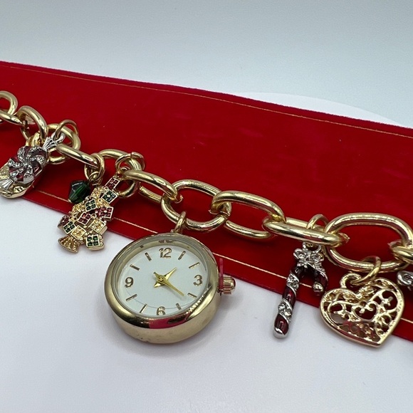 Holiday Lane Women's Christmas Multi-Charm Bracelet Watch in Gold/Silver-Tone - Picture 6 of 7